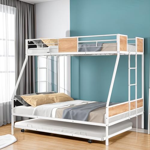 Schwerlast-Etagenbett aus schwarzem Metall mit Ausziehbett, Sicherheitsgeländer, Holzdekoration, platzsparend, Geräuschreduzierung, CPC-zertifiziert, kein Boxspringbett erforderlich (weißes Doppelbett Schwerlast-Etagenbett aus schwarzem Metall mit Ausziehbett, Sicherheitsgeländer, Holzdekoration, platzsparend, Geräuschreduzierung, CPC-zertifiziert, kein Boxspringbett erforderlich (weißes Doppelbett von Tiiiopkvvv
