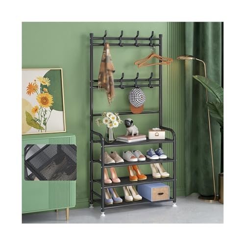 Stapelbarer 5-stöckiger Eingangsgarderobe und Schuhregal, moderne Luxusgarderobe, leichtes Schuhregal aus Metall mit zweireihigen Haken für Schlafzimmer, Flur, Büroschuh (Farbe: Gold, Größe: 4 Ebenen von Tiiiopkvvv