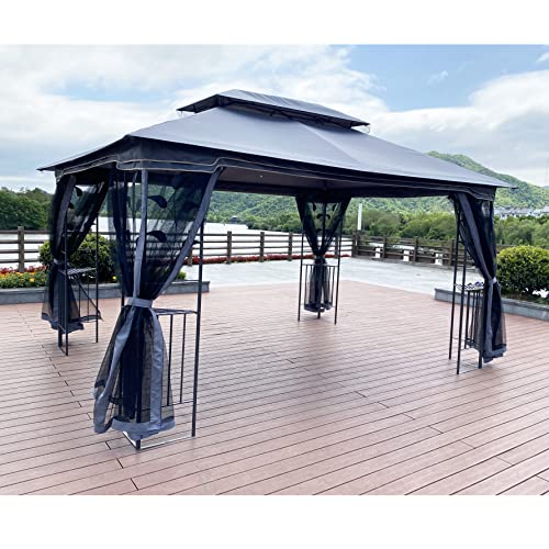 Tiiiopkvvv 10x13 Patio Pavillon Baldachin Zelt mit Belüftung Doppeldach, Outdoor Pavillon Terrasse Baldachin mit abnehmbarem Netzschirm, für Rasen, Garten, Hinterhof, Grau (B Grau) von Tiiiopkvvv