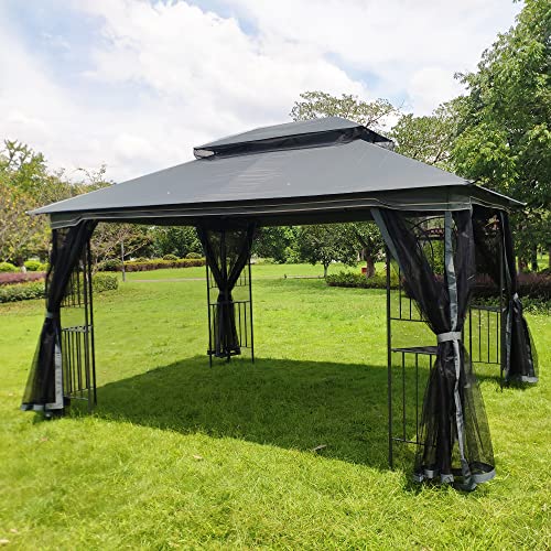 Tiiiopkvvv 10x13 Patio Pavillon Baldachin Zelt mit Belüftung Doppeldach, Outdoor Pavillon Terrasse Baldachin mit abnehmbarem Netzschirm, für Rasen, Garten, Hinterhof?, Grau (A Grau) von Tiiiopkvvv