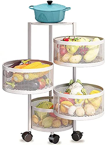 Tiiiopkvvv 360° drehbares Bodenregal mit Rollen, drehbares Gemüseregal für die Küche (Größe: 5 Etagen) (4 Etagen) von Tiiiopkvvv