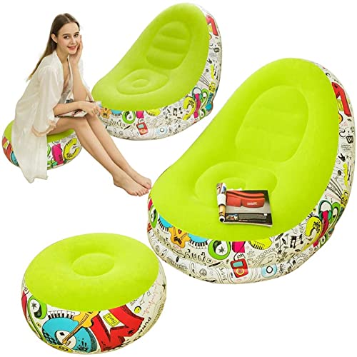 Tiiiopkvvv Aufblasbares faules Sofa, Familien-Lounge-Sessel mit aufblasbarem Fußkissen, Graffiti-Muster, Beflockung, Outdoor-Klappsofa, geeignet für Erholung zu Hause oder im Büro (Farbe: Grau) (Gelb) von Tiiiopkvvv