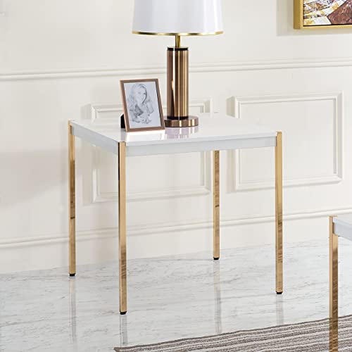 Tiiiopkvvv Beistelltisch mit Holzplatte und 4 geraden Holzbeinen, Couchtische aus Holz und Metall, quadratisches Bein, 61 cm L x 61 cm B x 61 cm H (weiß) von Tiiiopkvvv
