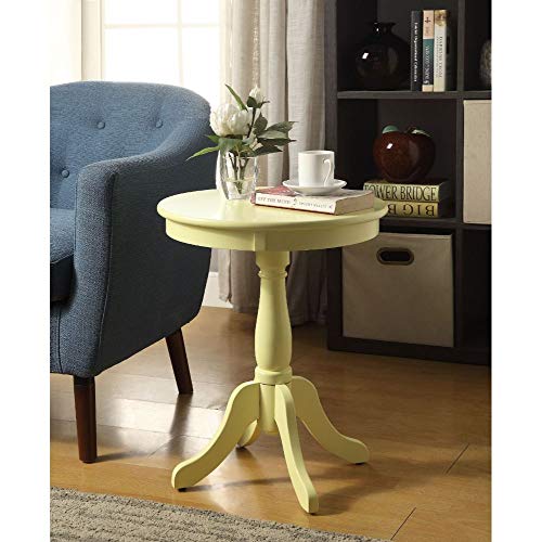 Tiiiopkvvv Beistelltisch mit runder Holzplatte und Schürze und gedrehtem Holzsockel mit 4 Beinen, Couchtische, runder Beistelltisch aus Holz, 45,7 cm Durchmesser x 55,9 cm Höhe (Gelb) von Tiiiopkvvv