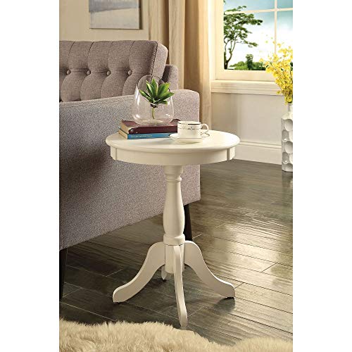 Tiiiopkvvv Beistelltisch mit runder Holzplatte und Schürze und gedrehtem Holzsockel mit 4 Beinen, Couchtische, runder Beistelltisch aus Holz, 45,7 cm Durchmesser x 55,9 cm Höhe (weiß) von Tiiiopkvvv