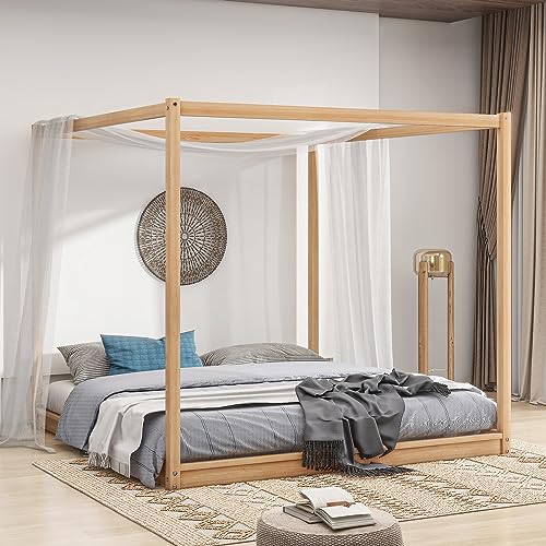 Tiiiopkvvv Betthimmel, Boden, Holzplattformbett e mit Lattenstützbeinen, kompatibel mit Kindern, Jugendlichen, kein Boxspringbett erforderlich (weiß), rutschfest (natürliches King) von Tiiiopkvvv