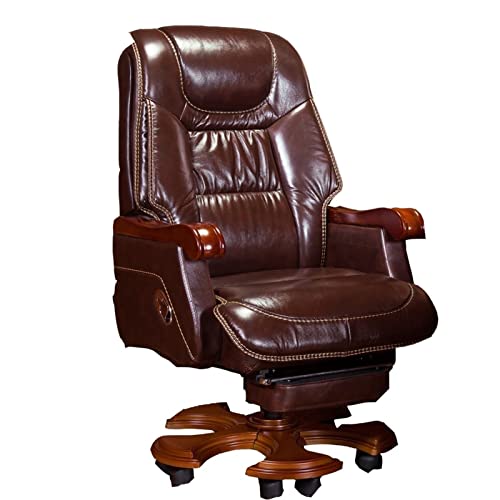 Tiiiopkvvv Boss Chair Bürostuhl mit hoher Rückenlehne, Leder, Chefsessel, verstellbar, Drehstuhl, ergonomischer Computerstuhl, Schreibtischstuhl mit einziehbarer Fußstütze und Armlehnen von Tiiiopkvvv