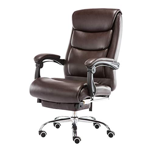 Tiiiopkvvv Brauner Bürostuhl aus Leder, ergonomisch, modern, Chefsessel, höhenverstellbar, 360-Grad-Drehstuhl mit einziehbarer Fußstütze von Tiiiopkvvv