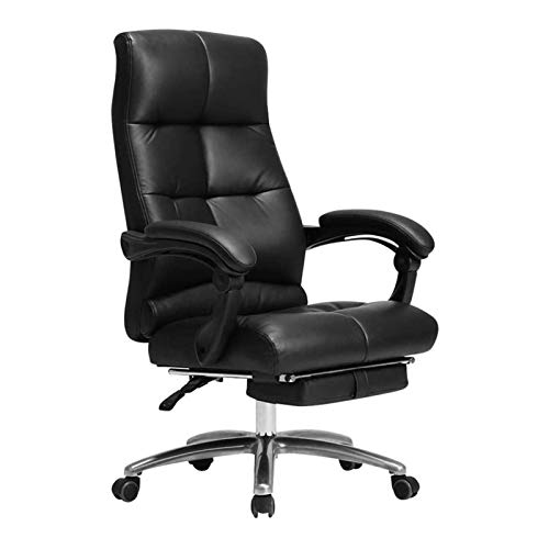 Tiiiopkvvv Bürostühle mit hoher Rückenlehne, ergonomischer Bürostuhl, Leder, Liegestuhl mit einziehbarer Fußstütze, höhenverstellbar, Computer-Schreibtischstuhl mit Metallfuß von Tiiiopkvvv