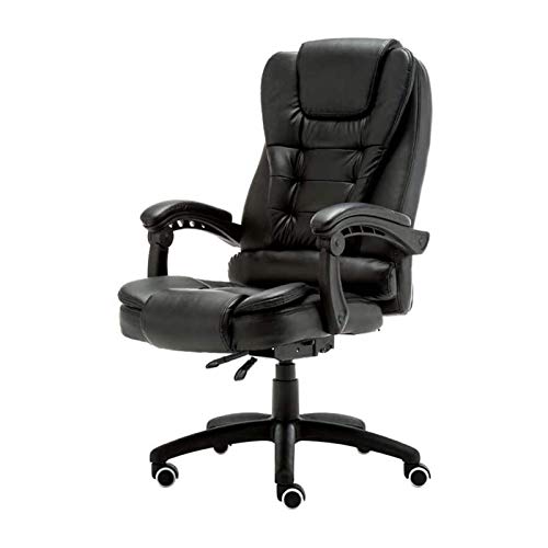 Tiiiopkvvv Bürostuhl, Computerstuhl, hohe Rückenlehne, verstellbar, ergonomisch, Schreibtischstuhl, Chefsessel, Leder, Drehstuhl mit Armlehnen, Lendenwirbelstütze, Schwarz von Tiiiopkvvv