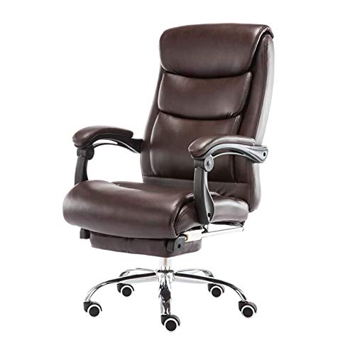 Tiiiopkvvv Bürostuhl, ergonomisch, Leder, Heimbüro, Schreibtischstühle, modern, Chefsessel, verstellbar, Drehstuhl, Gaming-Stuhl mit einziehbarer Fußstütze, Braun von Tiiiopkvvv