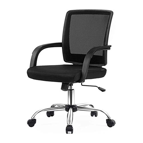 Tiiiopkvvv Bürostuhl, ergonomischer Schreibtischstuhl, Netzstoff, Computerstuhl, mittlere Rückenlehne, Netzstoff, Drehstuhl, moderner Chefsessel mit Armlehnen, Lendenwirbelstütze, Schwarz von Tiiiopkvvv