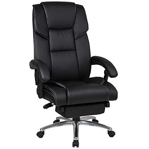 Tiiiopkvvv Bürostuhl, ergonomisches Design, verstellbare Sitzhöhe, 360 Grad drehbar, Leder, Heimbüro, Schreibtischstühle mit Fußstütze, Schwarz von Tiiiopkvvv