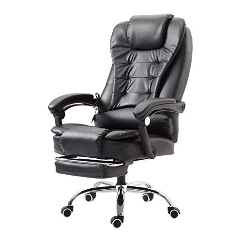 Tiiiopkvvv Bürostuhl aus Leder, hohe Rückenlehne, ergonomisch, hohe verstellbare Gaming-Stühle mit Fußstütze und Armlehne, Heimbüro, Schreibtischstühle, Schwarz von Tiiiopkvvv