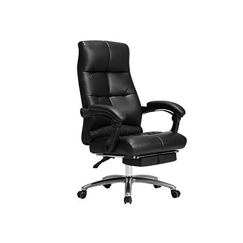 Tiiiopkvvv Bürostuhl aus Leder mit Lendenwirbelstütze – Chefsessel mit hoher Rückenlehne – dickes Sitzkissen – ergonomisch verstellbare Sitzhöhe und Rückenlehne – Schreibtisch und Arbeitsstuhl von Tiiiopkvvv