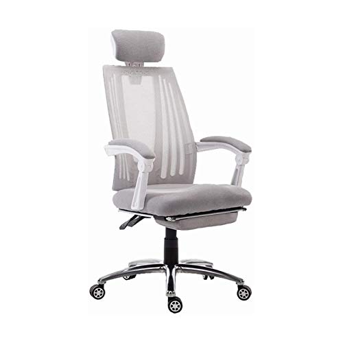 Tiiiopkvvv Bürostuhl mit Fußstütze, hohe Rückenlehne, ergonomischer Netzstoff, Schreibtischstühle mit Polsterung, Armlehne und verstellbarer Kopfstütze, Grau von Tiiiopkvvv