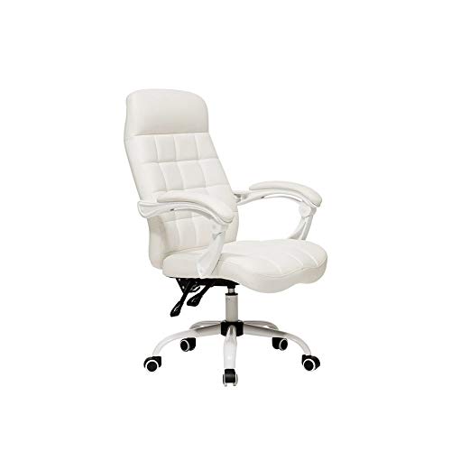 Tiiiopkvvv Bürostuhl mit hoher Rückenlehne, verstellbar, ergonomisch, Schreibtischstuhl mit gepolsterten Armlehnen, Chefsessel aus PU-Leder, Drehstuhl (weiß) von Tiiiopkvvv