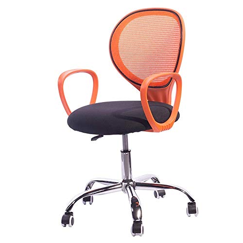 Tiiiopkvvv Bürostuhl mit mittlerer Rückenlehne, ergonomischer Drehstuhl, schwarzer Netzstoff, hochklappbare Armlehnen mit Lendenwirbelstütze, höhenverstellbar, Arbeitsstuhl (Farbe: Gelb) (Orange) von Tiiiopkvvv