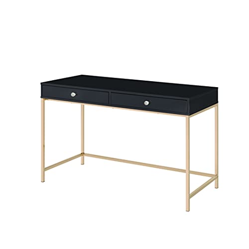 Tiiiopkvvv Chefschreibtisch mit 2 Schubladen und Metallbeinbasis, 119,4 cm L x 50,8 cm B x 78,7 cm H, rechteckig, Heimbüro-Schreibtische (schwarz) von Tiiiopkvvv