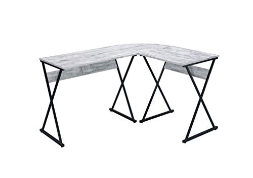 Tiiiopkvvv Chefschreibtisch mit X-förmigem Metallfuß und 15 mm Spanplatte, 127 x 109,2 x 71,1 cm (L x B x H), L-förmige Schreibtische aus Holz, Antikweiß von Tiiiopkvvv