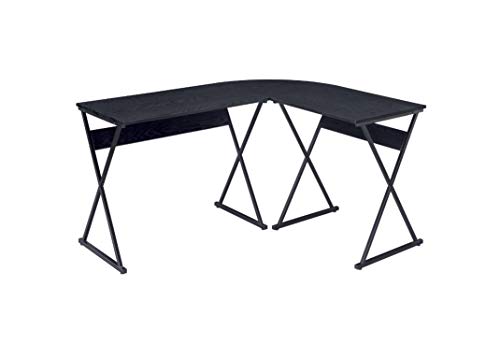 Tiiiopkvvv Chefschreibtisch mit X-förmigem Metallsockel und 15 mm Spanplatte, 127 x 109,2 x 71,1 cm (L x B x H), L-förmige Schreibtische aus Holz, Schwarz von Tiiiopkvvv