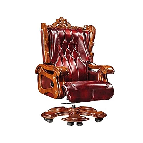Tiiiopkvvv Chefsessel – Klassischer chinesischer Stil – Bürostuhl aus Leder & Holz – Liegestuhl – höhenverstellbar, rollbar – Braun von Tiiiopkvvv
