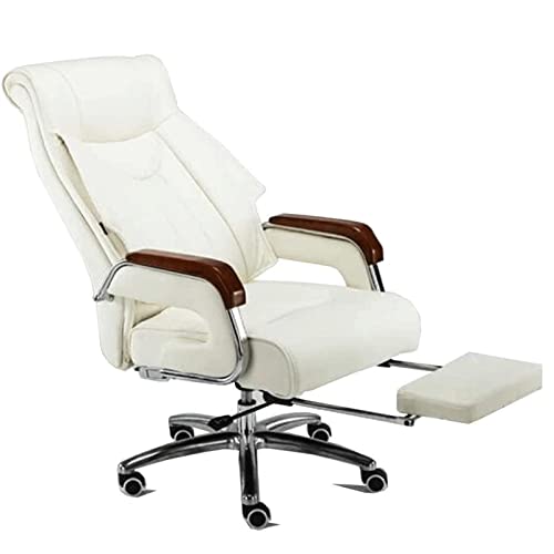 Tiiiopkvvv Chefsessel aus echtem Leder, Aluminium-Basis, hohe Rückenlehne, Bürostuhl, weißes Leder, weicher Bürostuhl mit Rollen und Armlehnen, Computerstuhl, Esport-Stuhl von Tiiiopkvvv