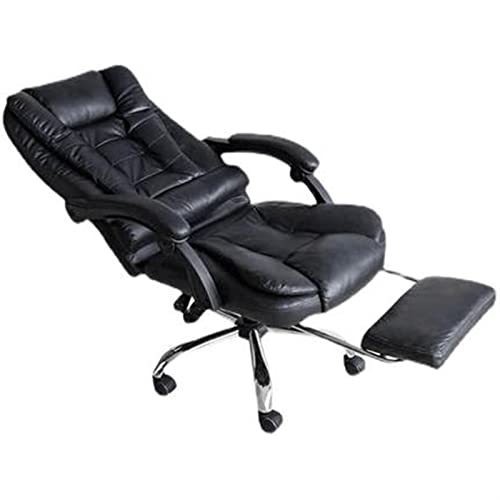 Tiiiopkvvv Chefsessel mit Armlehnen, höhenverstellbar, neigbar, um 360 Grad drehbar, neigbar, bequem, Leder, Massagestuhl, Business-Rückenlehne, Schwarz von Tiiiopkvvv
