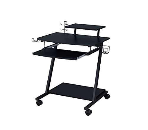 Tiiiopkvvv Computer-Gaming-Schreibtisch mit Tastaturablage, 4 Spanplatten und Universalrollen, rechteckiger Gaming-Tisch, 71,1 cm L x 53,3 cm B x 88,9 cm H (schwarze Größe) von Tiiiopkvvv
