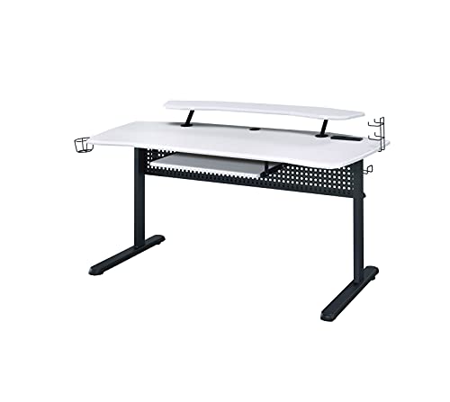 Tiiiopkvvv Computer-Gaming-Schreibtisch mit integriertem USB-Anschluss und Steck- und Tastaturablage, offenem Fach und LED-Licht, rechteckiger Gaming-Tisch 149,9 cm L x 71,1 cm B x 83,8 cm H (weiß) von Tiiiopkvvv