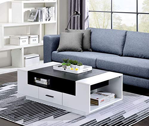 Tiiiopkvvv Couchtisch mit 1 Schublade, 4 offenen Fächern und Holzschranksockel, rechteckiger Beistelltisch aus Holz, 119,4 cm L x 61 cm B x 38,1 cm H (schwarz) von Tiiiopkvvv