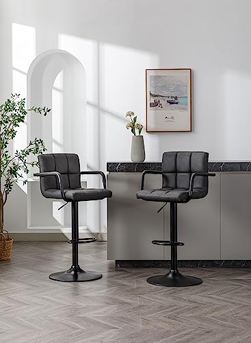 Tiiiopkvvv Delta Chairs Hudson Barhocker mit Gasdruckfeder, bewaffnet, Kunstleder, Grau, 2 Stück von Tiiiopkvvv