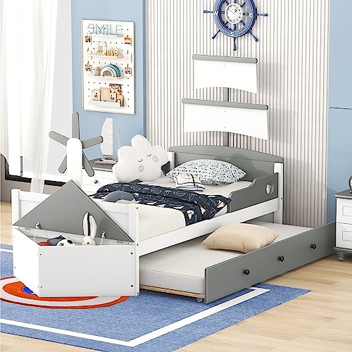 Tiiiopkvvv Doppelbett, bootförmige Plattform, Kinder-Doppelbett mit Ausziehbett und Stauraum, Holz-Doppelbett, kompatibel mit Kindern, Jugendlichen, kein Boxspringbett erforderlich, einfach zu Tiiiopkvvv Doppelbett, bootförmige Plattform, Kinder-Doppelbett mit Ausziehbett und Stauraum, Holz-Doppelbett, kompatibel mit Kindern, Jugendlichen, kein Boxspringbett erforderlich, einfach zu von Tiiiopkvvv