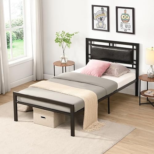 Tiiiopkvvv Doppelbett aus Metall mit Kopfteil und Fußteil, moderner Stil, Plattformbett mit stabilem Lamellensystem, Komfort für jedes Schlafzimmer, kein Boxspringbett erforderlich, 195 cm L x 107 cm von Tiiiopkvvv