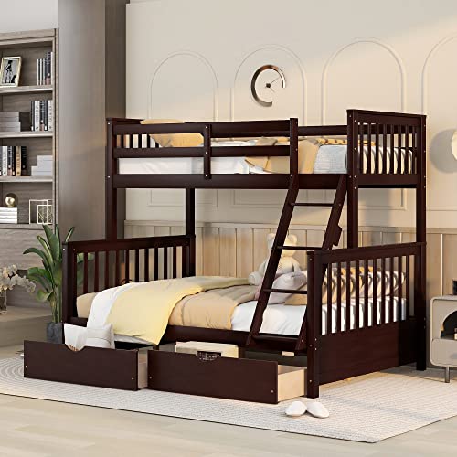 Tiiiopkvvv Doppelstockbett mit Leitern und zwei Schubladen, Struktur aus massivem Kiefernholz, keine Federbox erforderlich, Espresso (Espresso Twin) von Tiiiopkvvv