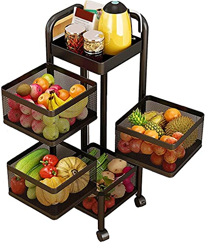 Tiiiopkvvv Drehbares Aufbewahrungsregal Obst- und Gemüsekorb Drehregal auf Rädern Quadratisch Schwarz Haushalt Küche und Wohnregale Obst und Gemüse Snackregal Drehbar Vertikales Lagerregal von Tiiiopkvvv