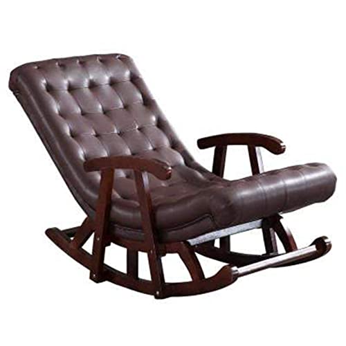 Tiiiopkvvv Einzelner Schaukelstuhl aus Massivholz mit Armlehne, Sofa, Loungesessel, Nickerchenstuhl, einfach (Farbe: Braun) von Tiiiopkvvv