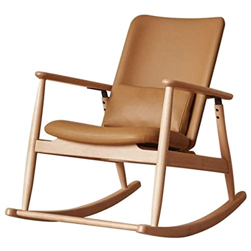 Tiiiopkvvv Einzelsofa Schaukelstuhl Massivholz Loungesessel mit Armlehnen Lendenkissen Lazy Sofa Massivholz Schaukelstuhl (B) von Tiiiopkvvv