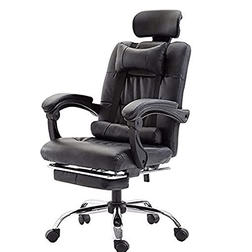 Tiiiopkvvv Ergonomischer Schreibtischstuhl, Chefsessel, Bürostuhl, Leder, Drehstuhl, höhenverstellbar, hohe Rückenlehne, Liegestuhl mit gepolsterter Armlehne und Fußstütze, Schwarz von Tiiiopkvvv