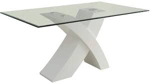 Tiiiopkvvv Esstisch mit 10 mm klarer Glasplatte und X-förmigem Sockel mit Hochglanz-Finish, rechteckiger Küchentisch, 91,4 x 152,4 x 76,2 cm (B x L x H) (weiß) von Tiiiopkvvv
