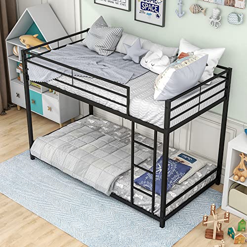 Tiiiopkvvv Etagenbett aus Metall, voll über Vollbett, Etagenbett e mit Sicherheitsschutzschienen, strapazierfähiges, platzsparendes Design, einfache Montage, Schwarz (Schwarz B), rutschfest (Schwarz von Tiiiopkvvv
