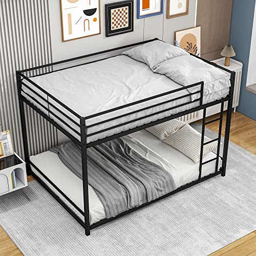 Tiiiopkvvv Etagenbett aus Metall, voll über Vollbett, Etagenbett mit Sicherheitsschutzschienen, strapazierfähiges, platzsparendes Design, einfache Montage, Schwarz (Schwarz B), rutschfest (Schwarz von Tiiiopkvvv