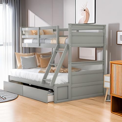 Tiiiopkvvv Etagenbett für Doppelbett, mit Stauraum, Grau (Doppelbettgröße) von Tiiiopkvvv