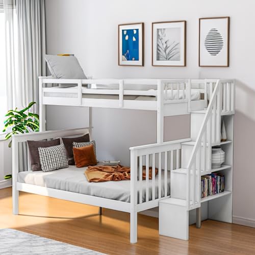 Tiiiopkvvv Etagenbett für Doppelbett, mit funktionalem Stauraum und Schutzschiene, Weiß, kein Boxspringbett erforderlich (weiß) von Tiiiopkvvv
