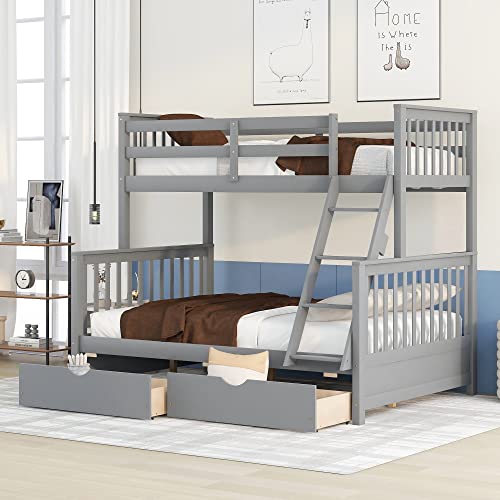 Tiiiopkvvv Etagenbett mit Leitern und zwei Schubladen, Struktur aus massivem Kiefernholz, keine Federbox erforderlich, Espresso (graues Twin) von Tiiiopkvvv