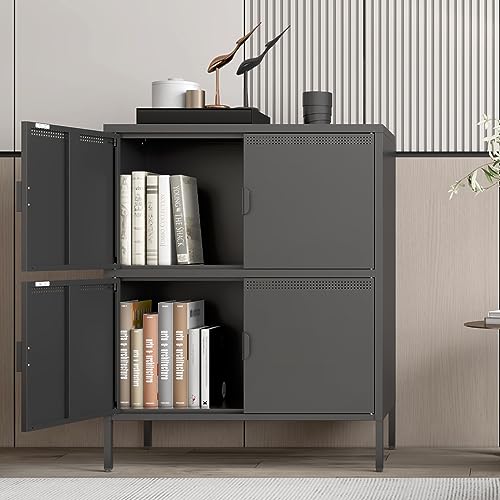 Tiiiopkvvv Funktionaler Aufbewahrungsschrank mit 4 Türen, aus Metall, mit 2 höhenverstellbaren Regalen und rutschfesten Füßen, für Zuhause, Büro, Schule, Garage, 101,5 cm H x 80 cm B x 40 cm T, Weiß Tiiiopkvvv Funktionaler Aufbewahrungsschrank mit 4 Türen, aus Metall, mit 2 höhenverstellbaren Regalen und rutschfesten Füßen, für Zuhause, Büro, Schule, Garage, 101,5 cm H x 80 cm B x 40 cm T, Weiß von Tiiiopkvvv