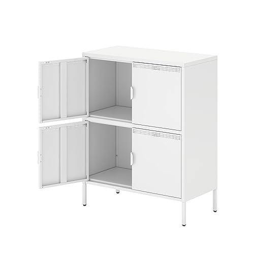 Tiiiopkvvv Funktionaler Aufbewahrungsschrank mit 4 Türen, aus Metall, mit 2 höhenverstellbaren Regalen und rutschfesten Füßen, für Zuhause, Büro, Schule, Garage, 101,5 cm H x 80 cm B x 40 cm T, Weiß Tiiiopkvvv Funktionaler Aufbewahrungsschrank mit 4 Türen, aus Metall, mit 2 höhenverstellbaren Regalen und rutschfesten Füßen, für Zuhause, Büro, Schule, Garage, 101,5 cm H x 80 cm B x 40 cm T, Weiß von Tiiiopkvvv