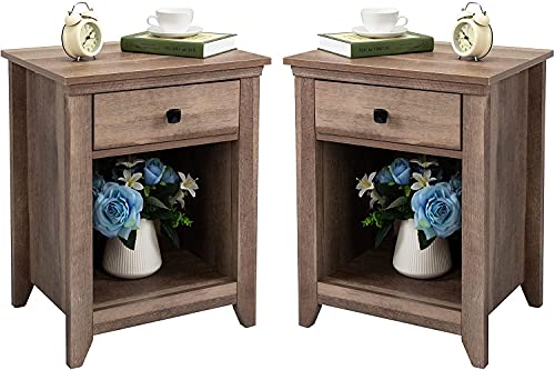 Tiiiopkvvv Generic Nachttisch für Schlafzimmer, 2 Nachttische mit USB-Anschlüssen, Couchtisch aus Holz im Familienschlafzimmer, rustikales Braun für Heimbüro (Farbe: mit USB-Anschluss) (ohne von Tiiiopkvvv
