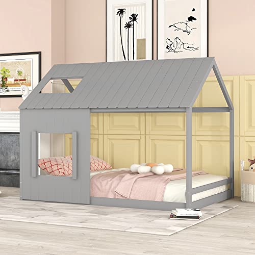 Tiiiopkvvv Hausbett in voller Größe mit Dach und Fenster – massives Kiefernholz und MDF, stabile Konstruktion, kein Boxspringbett erforderlich, perfekt für kreative Dekoration, Grau Tiiiopkvvv Hausbett in voller Größe mit Dach und Fenster – massives Kiefernholz und MDF, stabile Konstruktion, kein Boxspringbett erforderlich, perfekt für kreative Dekoration, Grau von Tiiiopkvvv