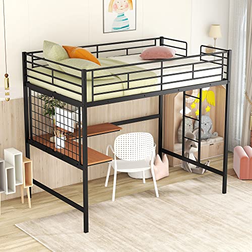 Tiiiopkvvv Hochbett aus Metall mit Deak für Kinder, Hochmetall-Hochbett mit Metallgitterwand, für Kinder, Teenager, Studenten, Erwachsene, Schwarz (Schwarz Full) von Tiiiopkvvv